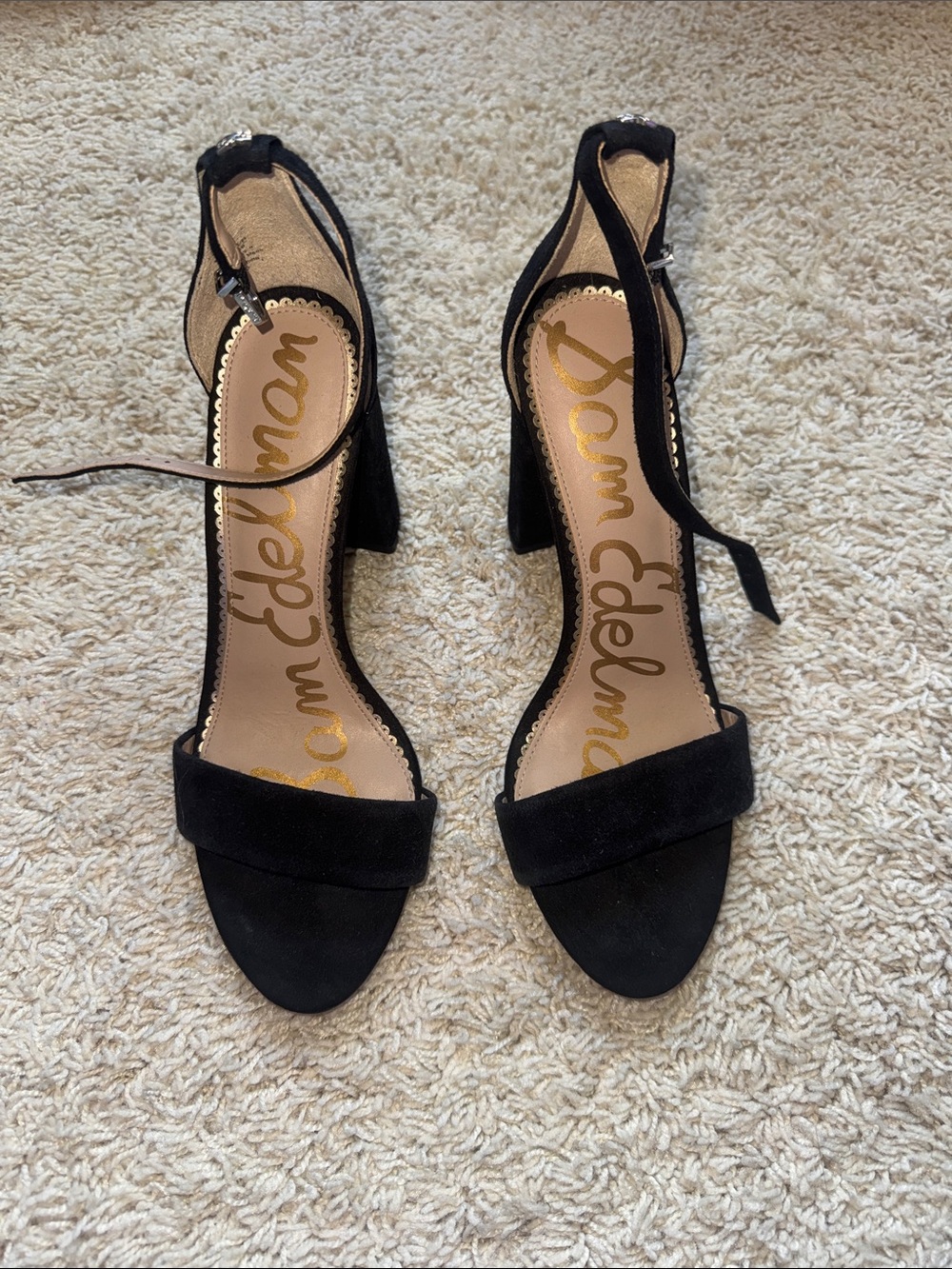 Sam Edelman Black Suede Ankle-Strap Block Heel Sandals
